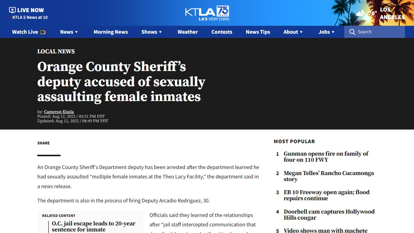 Deputy arrested for sexually assaulting female inmates: OCSD